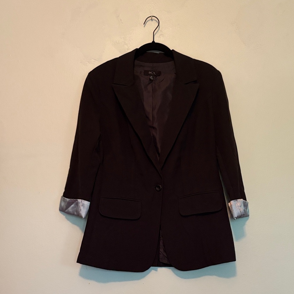 BCX Women's Black 3/4 Sleeve Blazer with Striped Cuffs